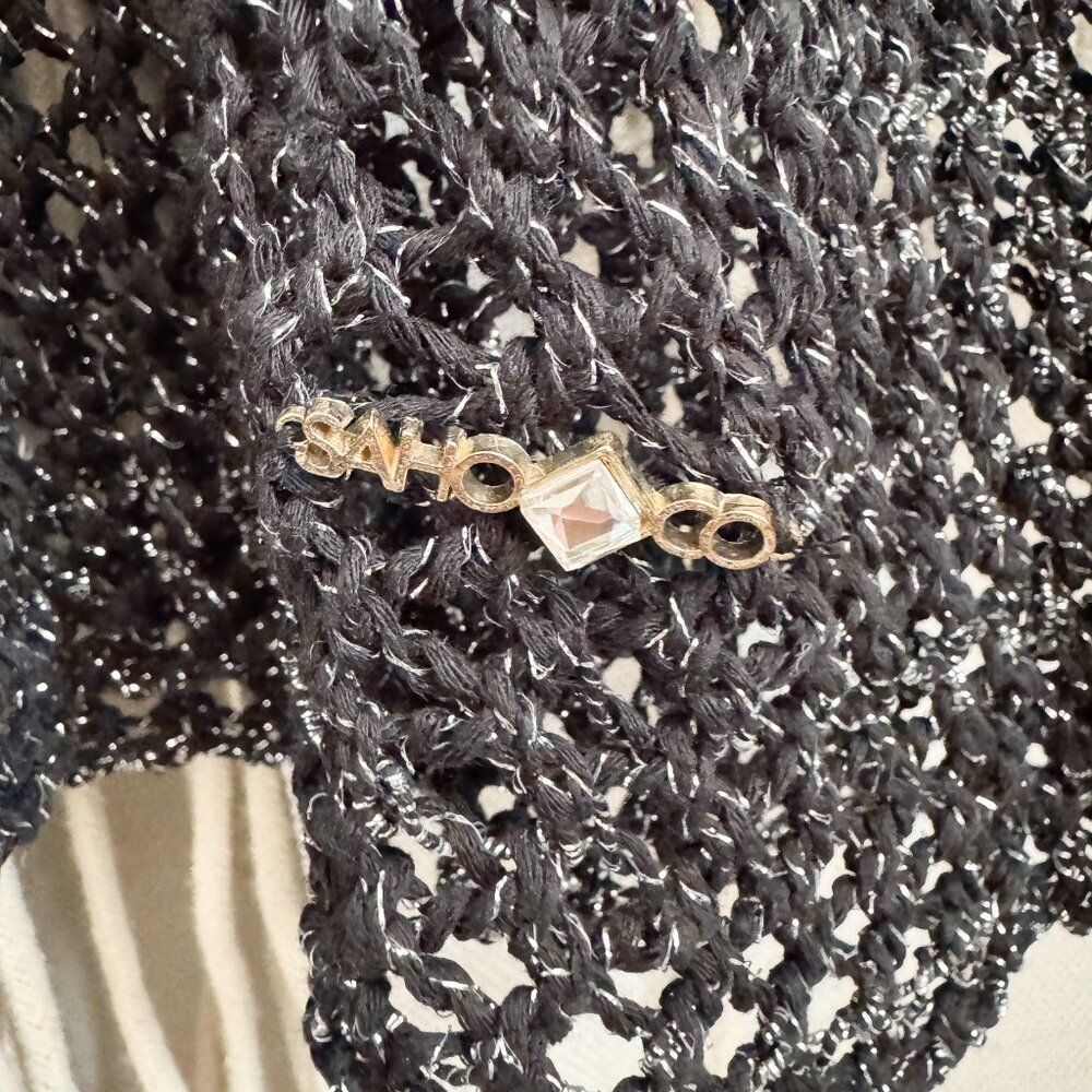 Sahoco Black Silver Metallic open Knit Long Sleeve Dress Women’s Medium - Picture 7 of 9